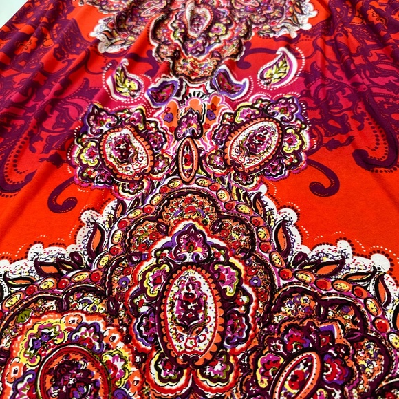 Bisou Bisou Red & Purple Maxi Dress with Shirred Waist & Embellished Sleeves 12 - Picture 3 of 9